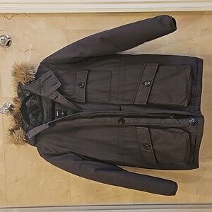 BOY'S GAP KIDS GREY PUFFER COAT JACKET WITH FUR HOOD SIZE 14-16 $150